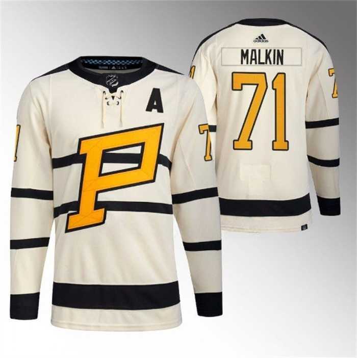 Mens Pittsburgh Penguins #71 Evgeni Malkin Cream 2023 Winter Classic Stitched Jersey Dzhi